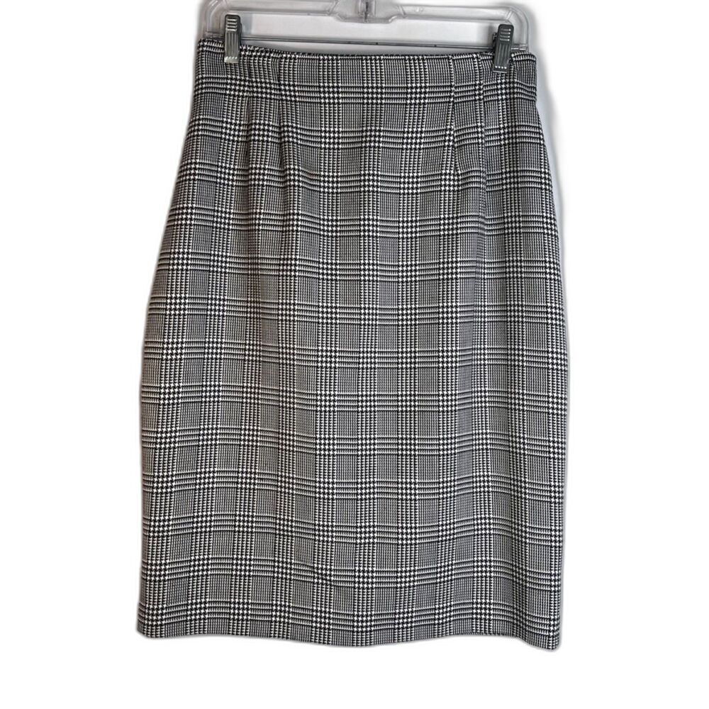 Norton McNaughton VTG Black‎ White Houndstooth Plaid Straight Skirt Size 10